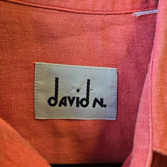 David N. Coral Long-Sleeve Shirt Button-Up Size M 100% Linen Elegant Casual Wear - Picture 3 of 10